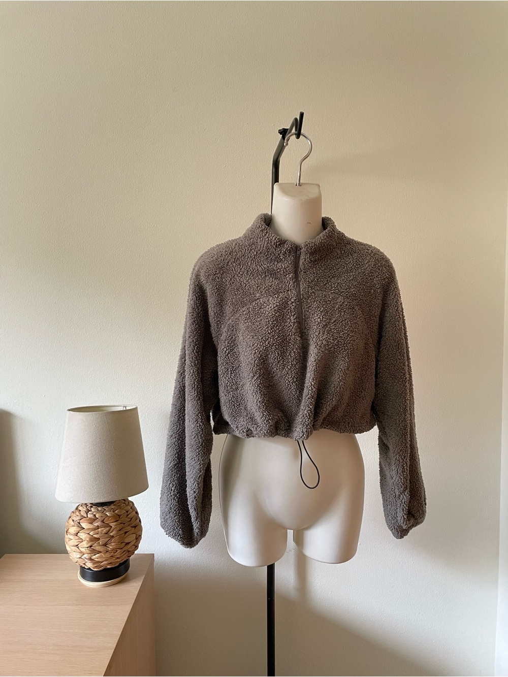 SHEIN Cropped Teddy Jacket in Gray